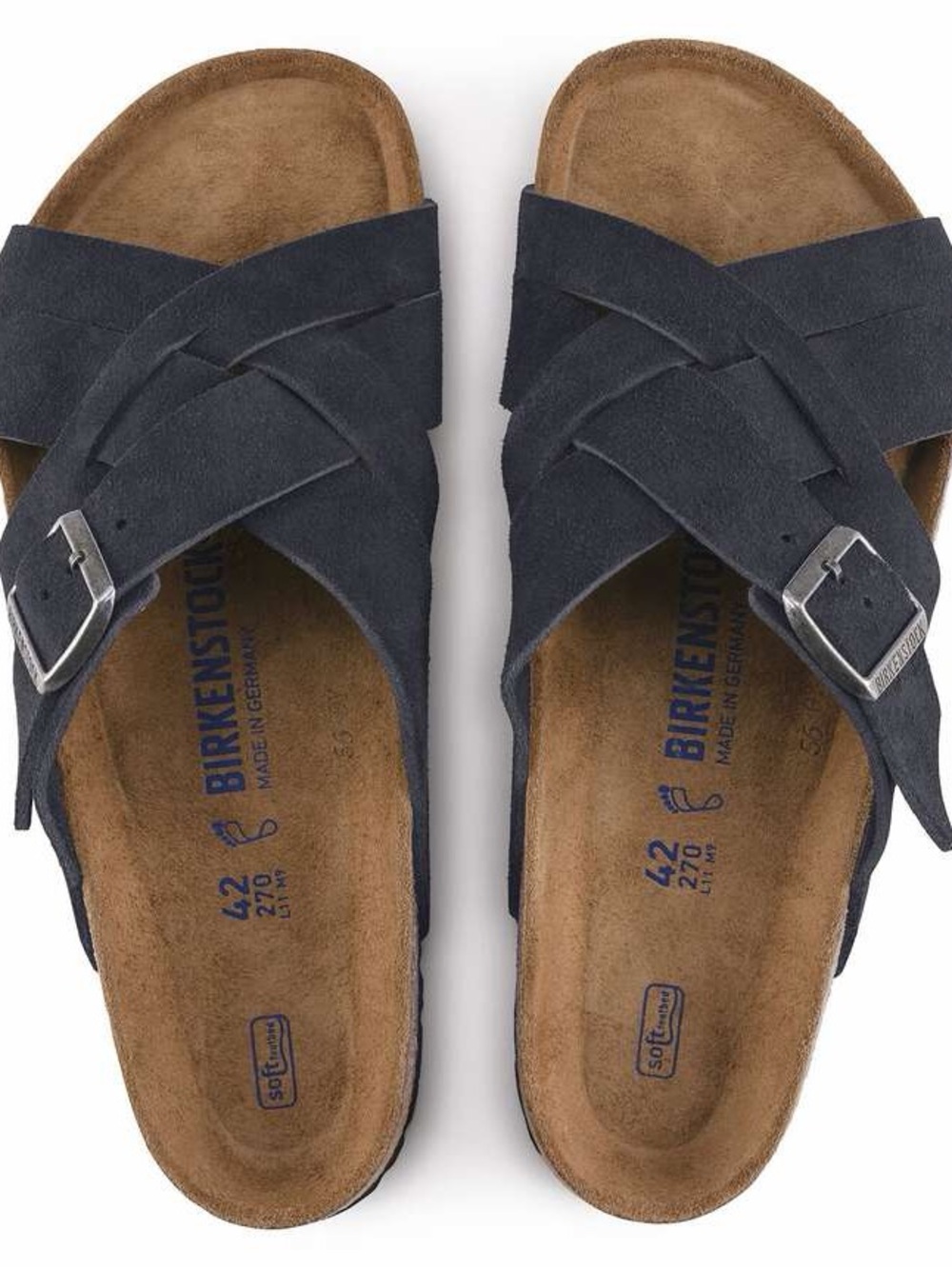 Birkenstock Lugano Soft Bed Navy Suede Cross-Strap Sandals